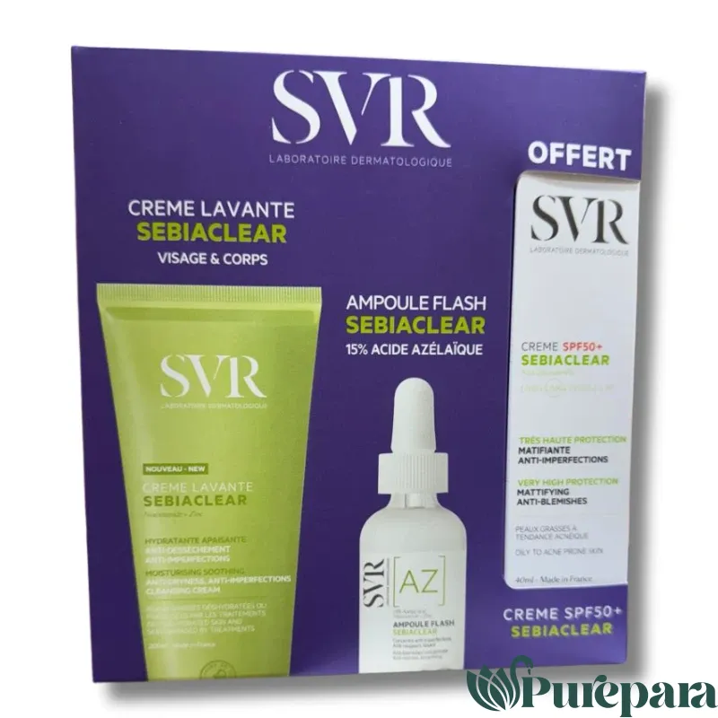 SVR COFFRET SEBIACLEAR GEL MOUSSANT 200ML+AMPOULE FLASH AZ+ECRAN OFFERT